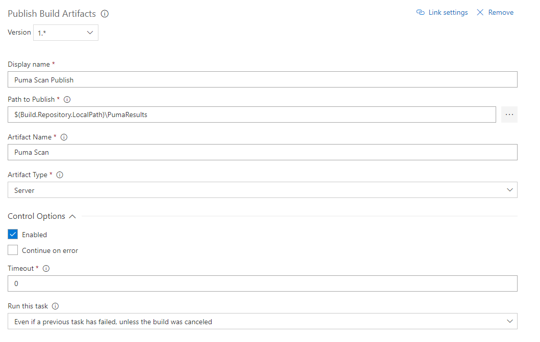 Publish Puma Scan Artifacts Configuration
